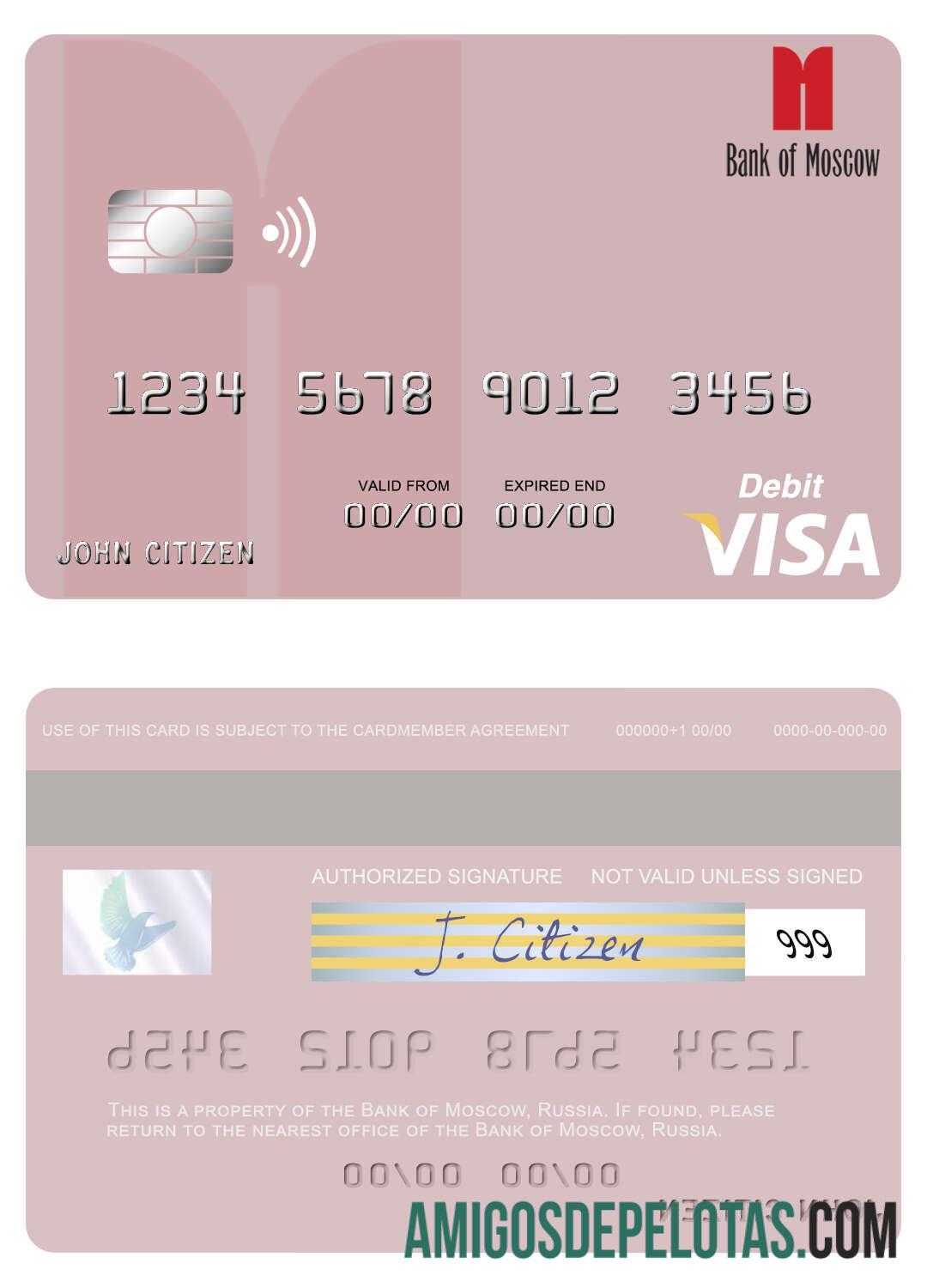 Russia Bank Of Moscow Visa Debit Card template